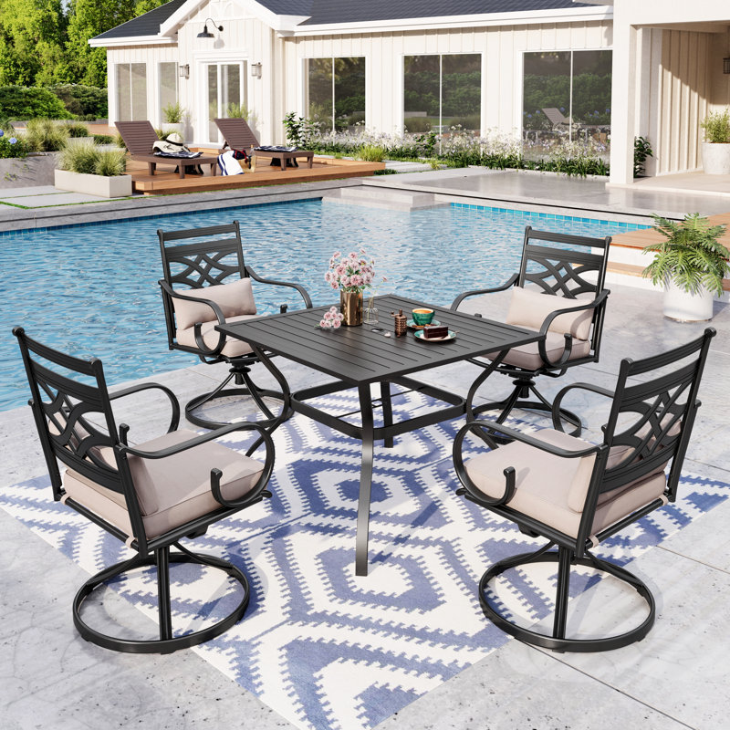 Alyah 4 - Person Rectangular Outdoor Dining Set with Swivel Dining Chairs, Cushions & Pillows