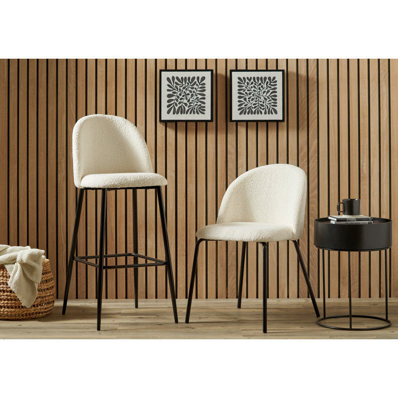 Upholstered Counter Stool with Metal Frame, White
