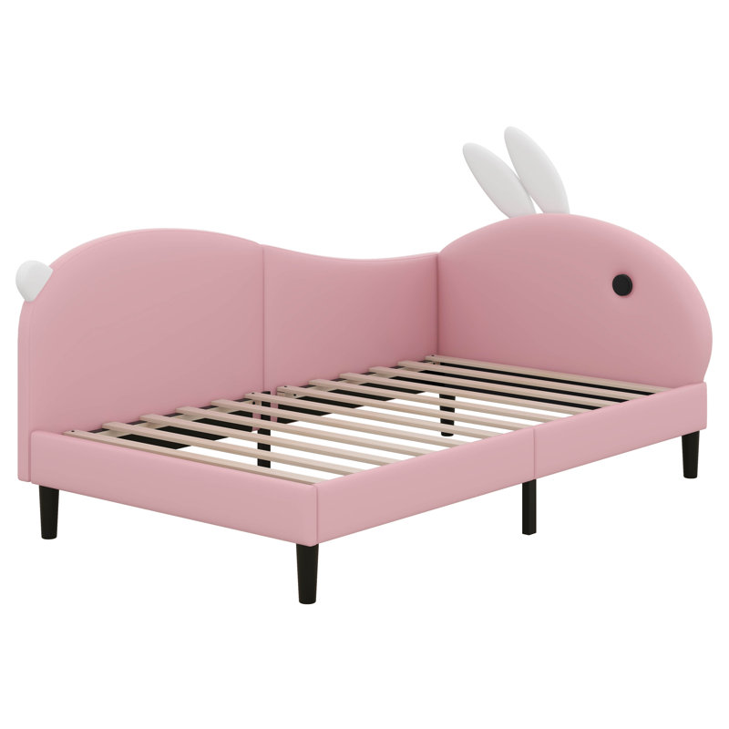 Lit de jour rembourré en forme de lapin, structure de canapé-lit avec tête d'oreille de lapin et support à lattes de bois