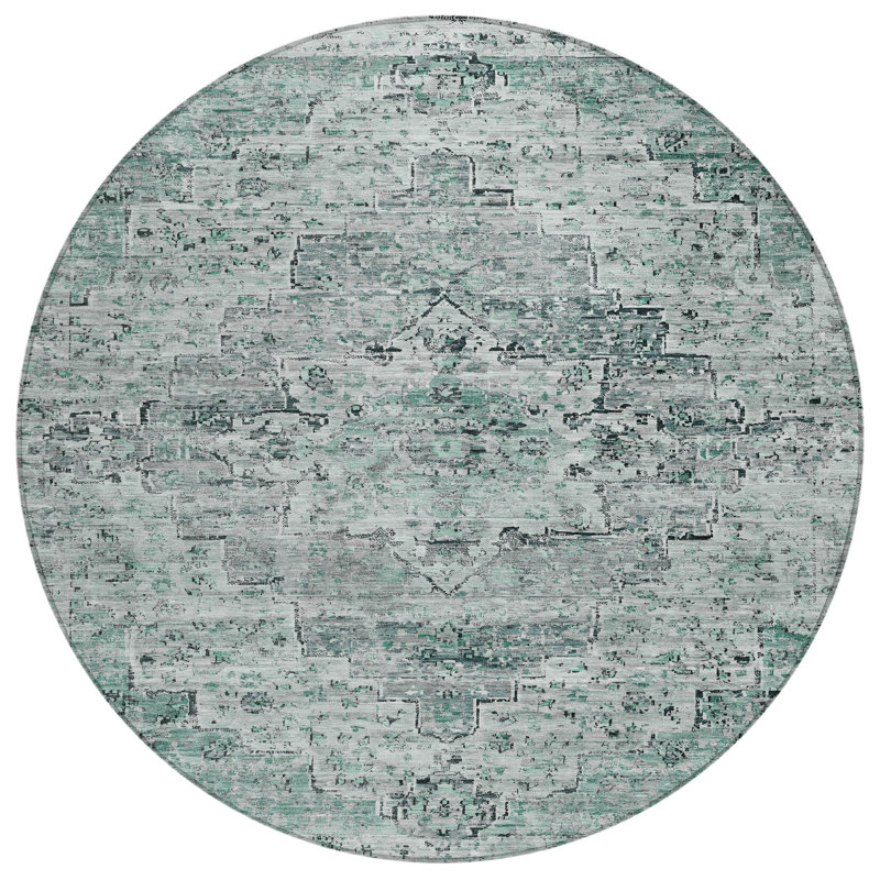 Machine Washable Indoor/Outdoor Xhevrie Teal Rug, Rectangle 9' x 12'