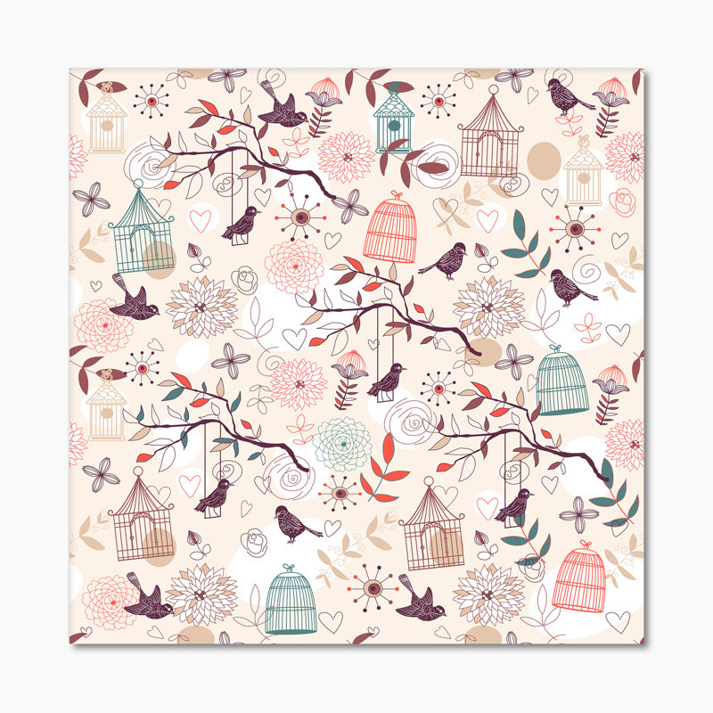 Motif d'oiseaux - peinture, H 16 po x l 16 po x P 1 po, Toile tendue