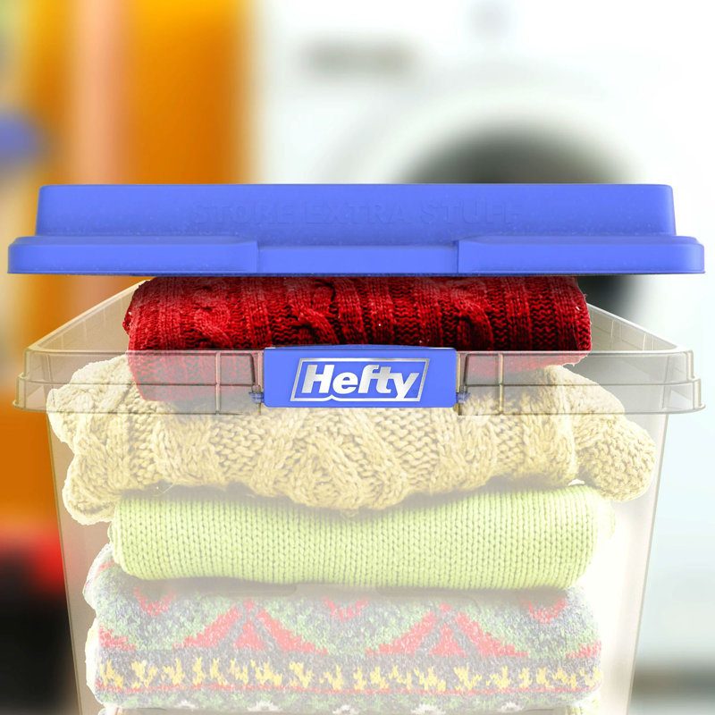 Hefty Hi-Rise Stackable Plastic Storage Container w/Lid, 6 Pack, 72 qt, Blue