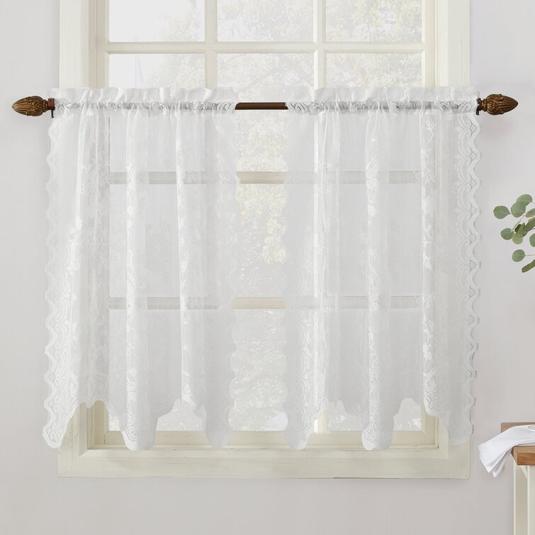 Alejo Floral Lace Sheer Rod Pocket Kitchen Curtain Tier Pair