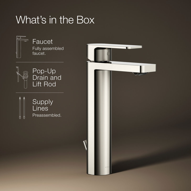 Parallel™ Tall Single-Handle Bathroom Sink Faucet, Single-Hole Faucet with Pop-Up Drain, 1.2 GPM, Vibrant Polished Nickel