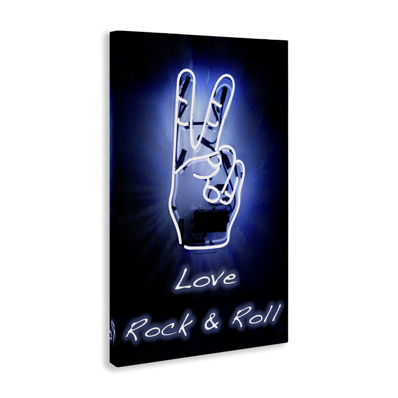 «Love Rock & Roll», art mural sur toile néon par Graffi *ee Studios, H 30 po x l 20 po