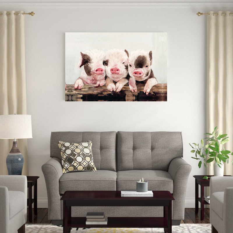 Trois lil cochons - reproduction d'art sur toile tendue, H 32 po x l 48 po