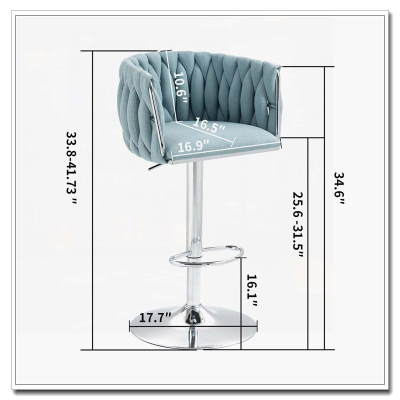 360° Swivel Adjustable Height Bar Chairs Bar Stools with Woven Back & Footrest for Kitchen Island, Cafe, Pub, Blue