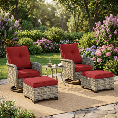 Ensemble de chaises pivotantes d'extérieur 5 pièces avec coussins, repose-pieds et table d'appoint