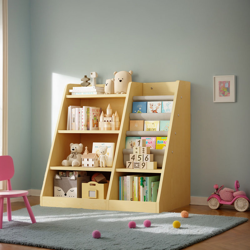 Rangement à 4 étages pour bibliothèque et jouets pour enfants, Naturel