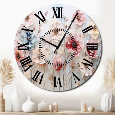 Horloge murale florale blanche et rose
