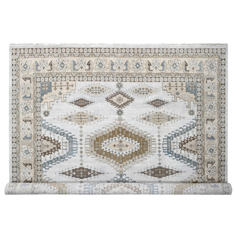 Tapis carré géométrique noué à la main 14 pi x 14 pi BoothBay gris 1F3D2333800148019EE633EC16ADDEA8