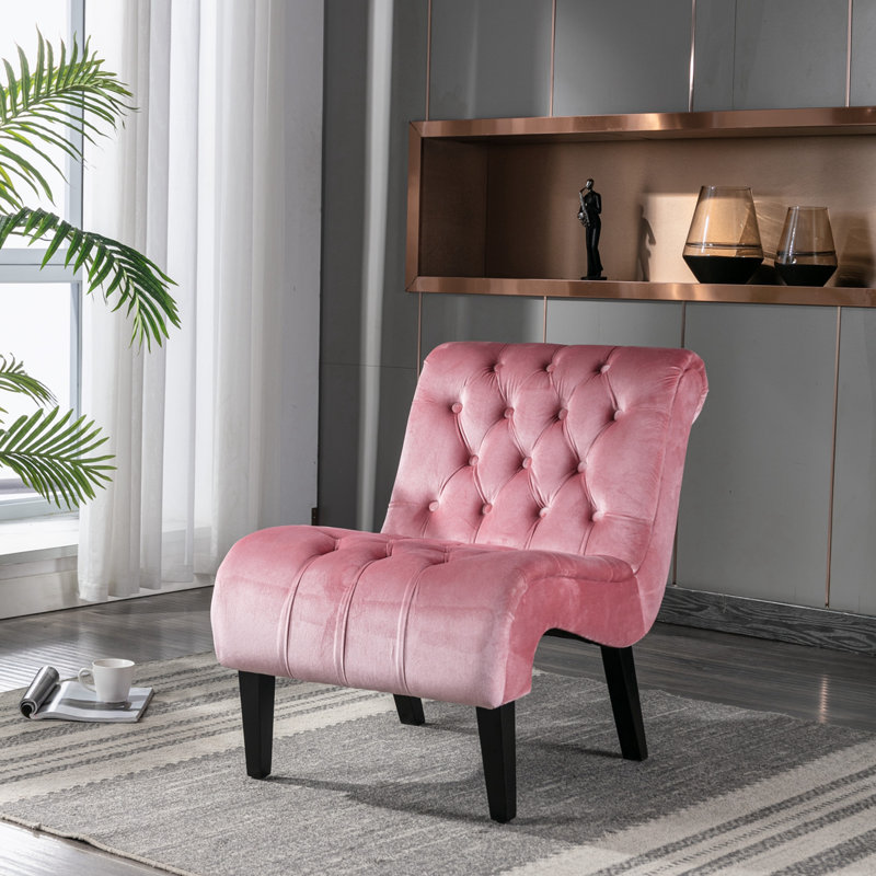 Javita 22.83'' Wide Modern Armless Accent Living Room Chair / Leisure Chair,Upholstered Fabric Button Comfortable Chair with Wooden Legs