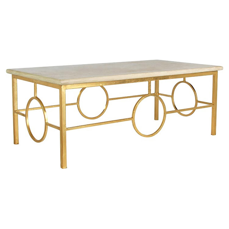 Table basse Milano, Travertin léger, Feuille d’or