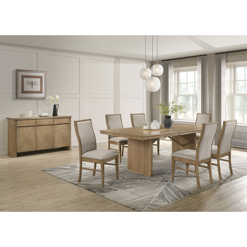 Jana 8-piece Extension Dining Set Distressed Light Brown, 8 Pieces: Table, 7 Chairs