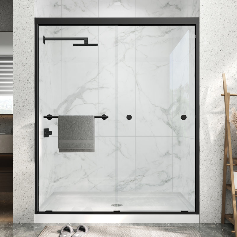 43-48 in. W x 72 in. H Double Sliding Framed Shower Door in Matte Black with Clear Tempered Glass, Matte Black