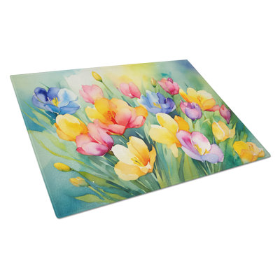 Grande planche à découper en verre Freesias