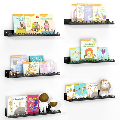 Metal Scalloped Floating Shelves Wall Mounted Book Rack Set of 6
