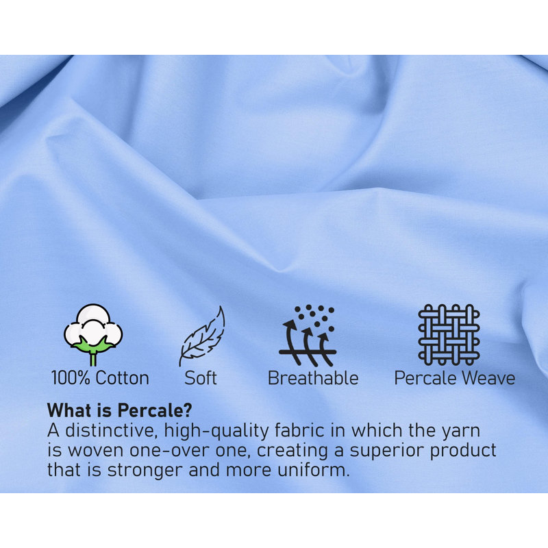 100% Cotton Sheets Sets Soft Crispy Percale Cooling Sheets 16 Inch Deep Pocket Bed Sheets, Queen Sheet Set with 2 Pillowcase