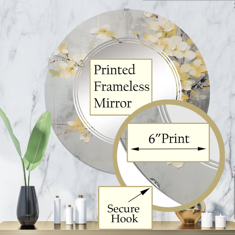 Ferncliffe - Miroir mural floral rond, 32 po x 32 po