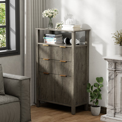 Fluted 2 Drawers Dresser For Bedroom 45.3'' Tall Chest Of Drawers With 2 Storage Cabinet Modern Bedroom Dresser Of Drawer Wood Storage Organizer For Living Hallway Nursery Office