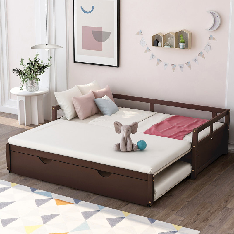 Lit de jour extensible avec couchette, lit de jour en bois avec couchette, espresso