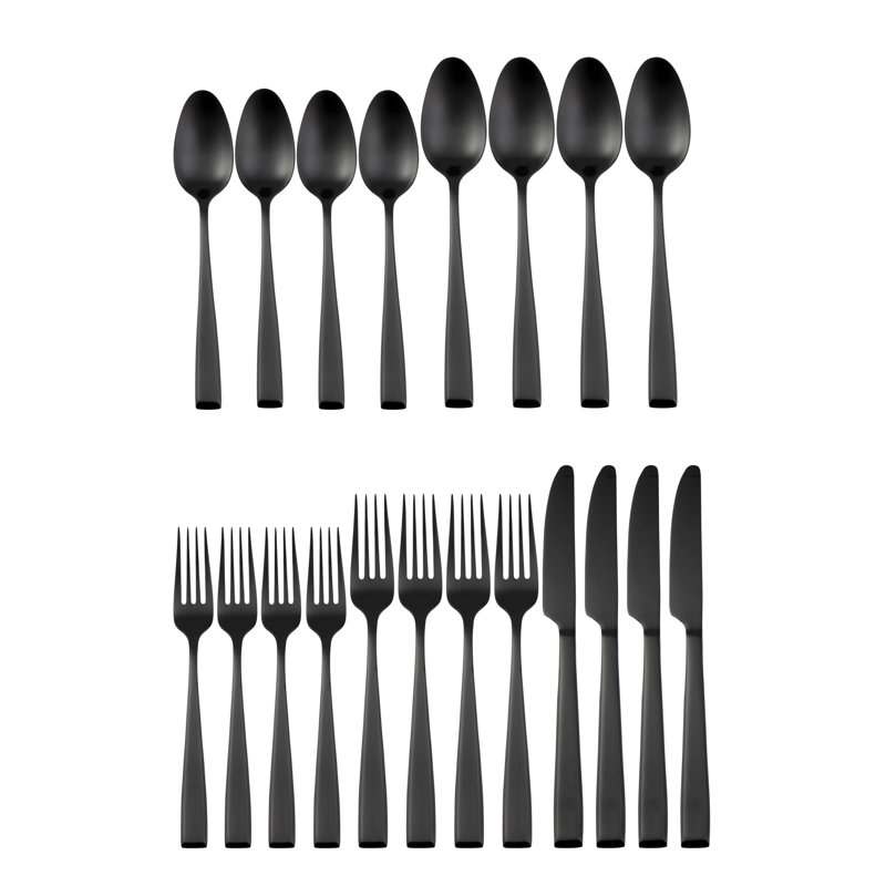 Ensemble de couverts 20 pièces Samira, service pour 4, Noir satiné
