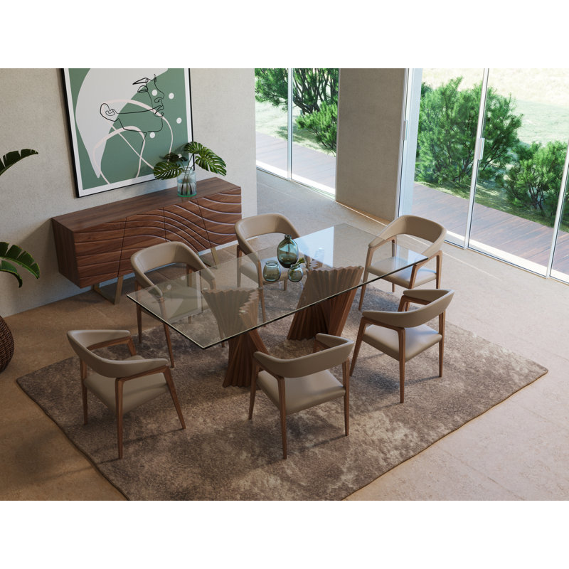 Corbin Clive 6 - Person Glass Top Double Pedestal Dining Set