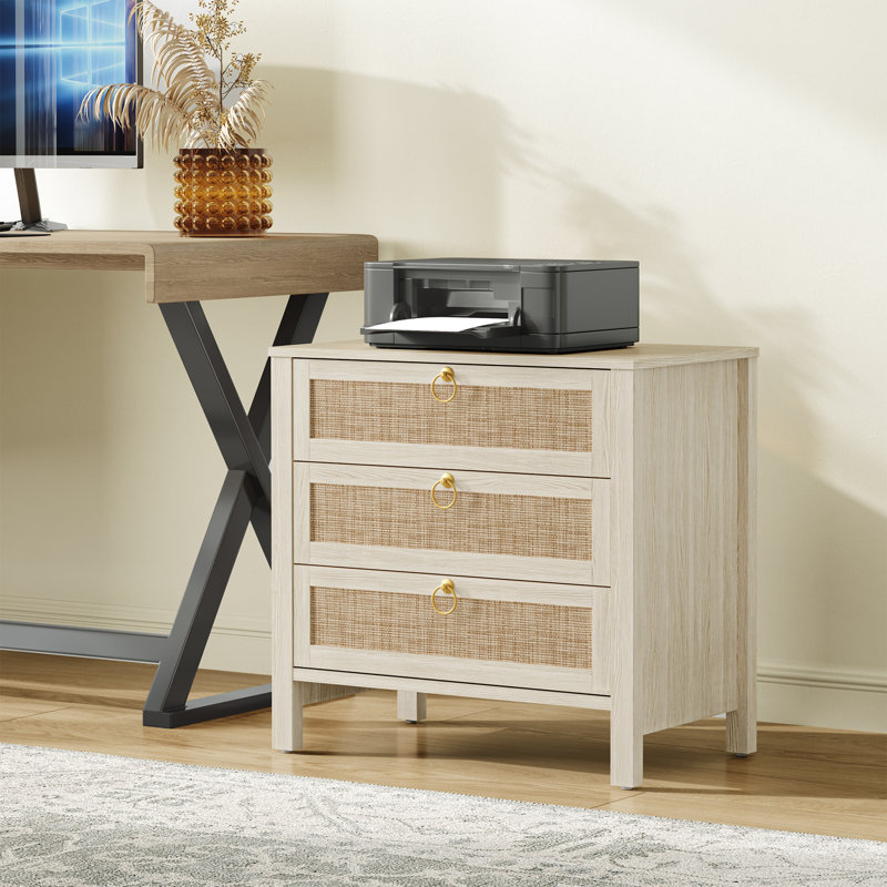 Pomodoro Boho-Inspired Rattan Nightstand With 3-Drawer, White