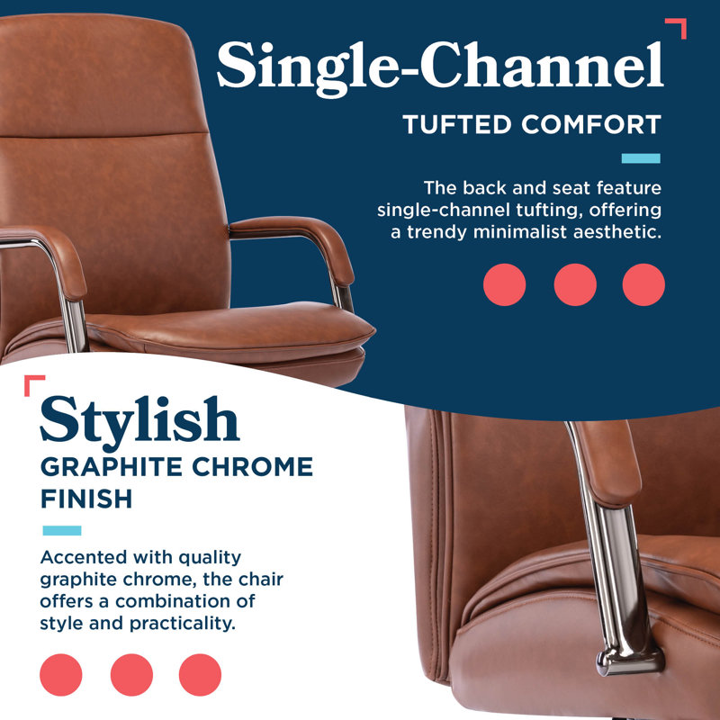 Opus Leather Swivel Executive Office Chair, Cognac, Graphite