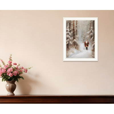«Santa's Winter Stroll», art mural blanc encadré