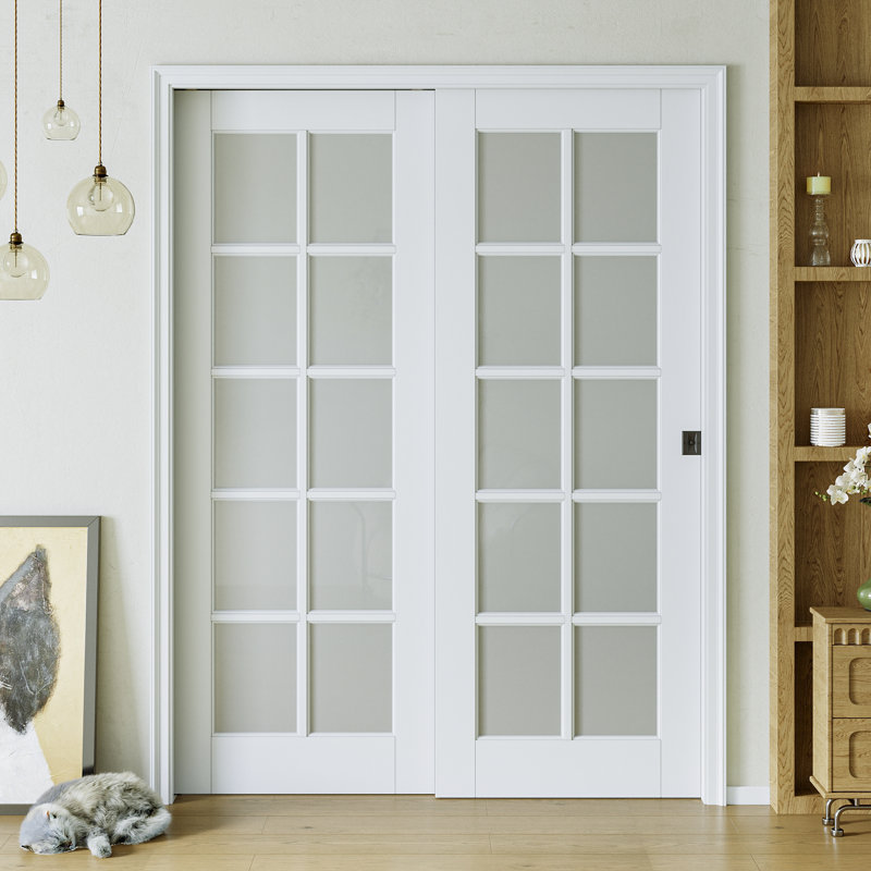 Portes coulissantes intérieures en verre givré coulissant 10-Lite, 56 po x 80 po, Blanc/Noir
