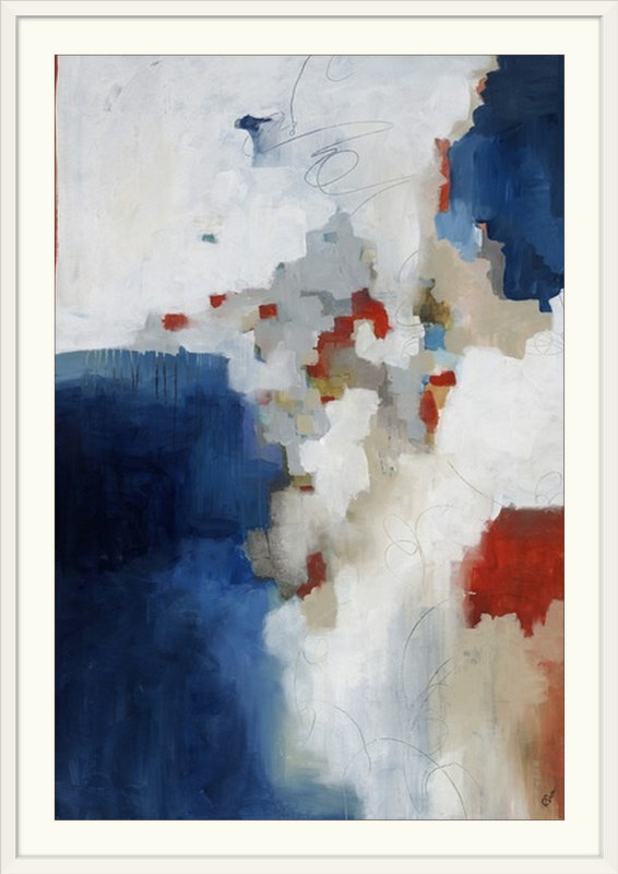 Mallon «Red and Blue P pièces», reproduction d'art de Frostburg, H 32 po x l 24 po x P 1 po, Cadre blanc