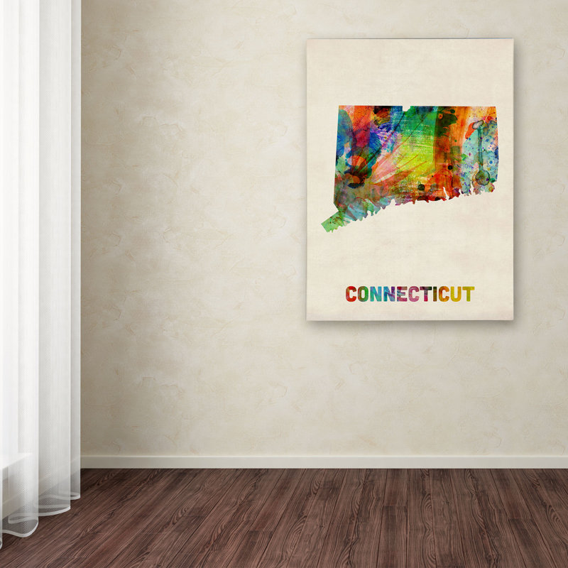 "connecticut map" par michael tompsett, impression sur toile, H 24 po x l 18 po x P 2 po