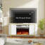 Meuble télé avec cheminée cannelée, blanc - centre de divertissement électrique moderne avec rangement pour le salon, console télé 70 po-854699712