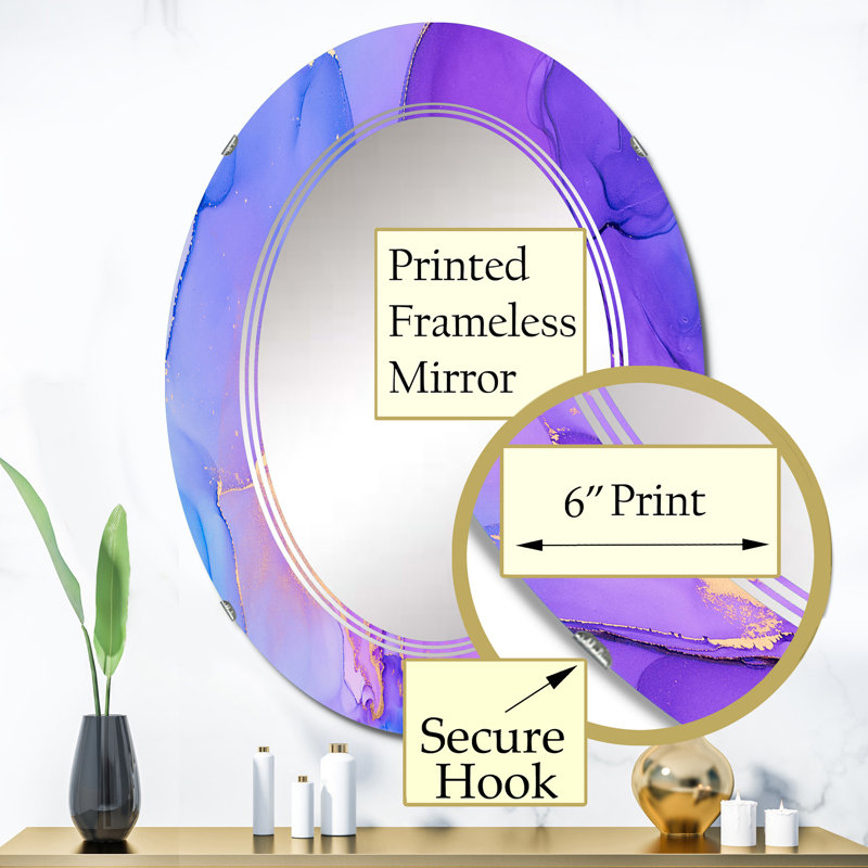 Miroir mural moderne mauve et abstrait mauve et bleu, 36 po x 24 po