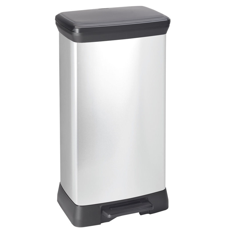 Decobin Waste Bin 50L With Foot Pedal Silver Metallic
