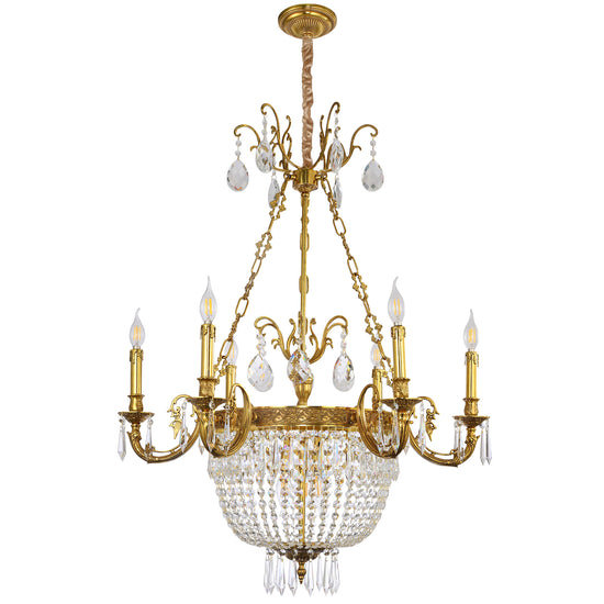 Brass & Crystal Empire Style Basket Chandelier