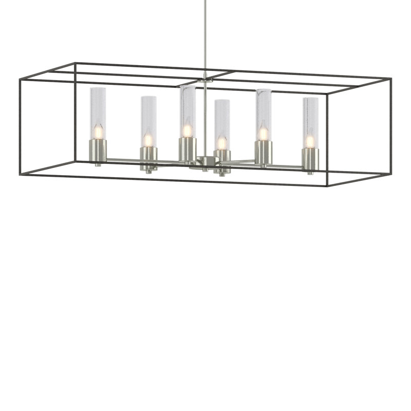 Portico 6 - Light Kitchen Island Linear Pendant, Seeded Clear, Sterling, Natural Iron