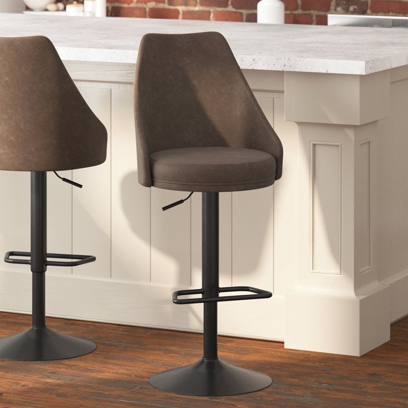 Cassie Swivel Upholstered Adjustable Height Counter Stool with Metal Frame, Brown