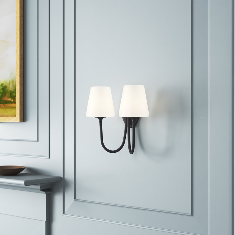 Arcus 2-Light Dimmable Steel Armed Sconce, Black Forged