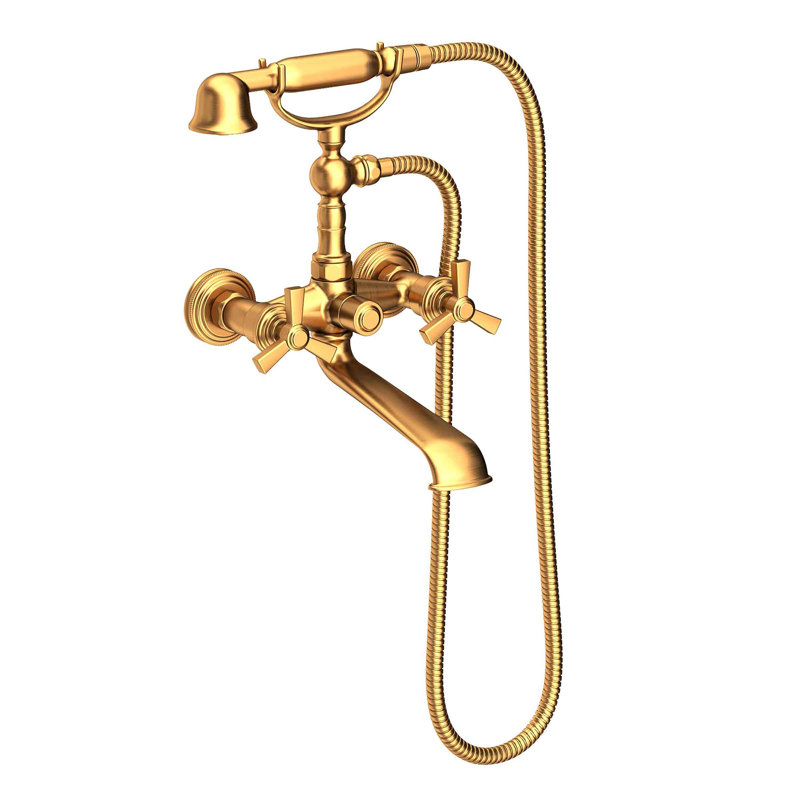 Miro Wall Mount Exposed Tub & Hand Shower Set, Satin Gold (PVD), Cross Handle 