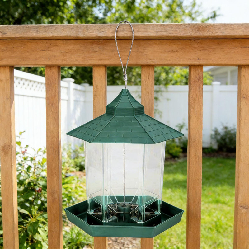 Mangeoire à oiseaux suspendue de style jardin avec abri de jardin pour oiseaux sauvages d'extérieur, Gris