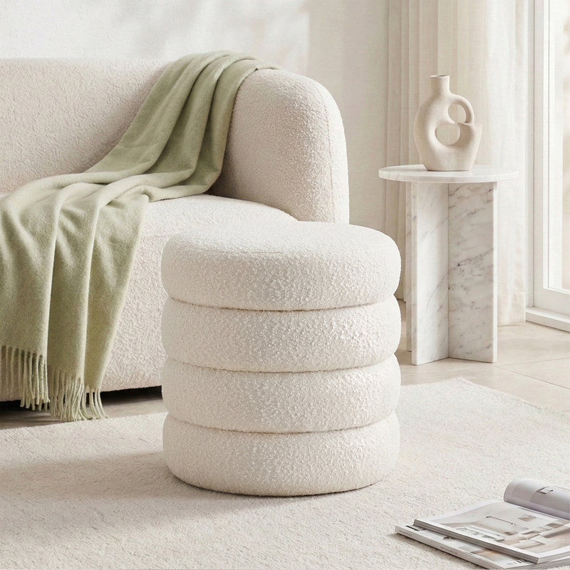 16.1"Wide Modern Boucle Upholstered Storage Ottoman, White