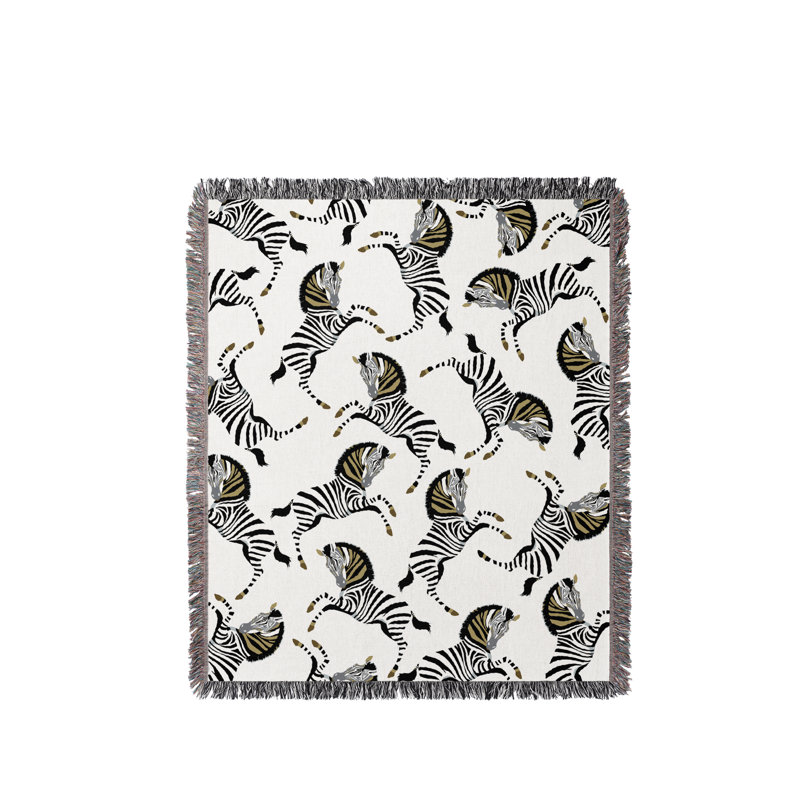 Jeté en mélange de coton Ciro Zebra, L 60 po x l 50 po, Noir / blanc cassé