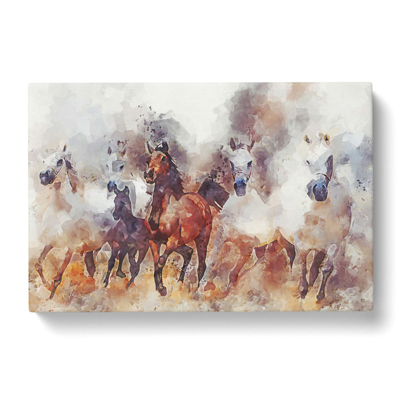 Galloping Horses In Abstract - Wrapped Canvas Painting, 60cm H x 91cm W x 3cm D