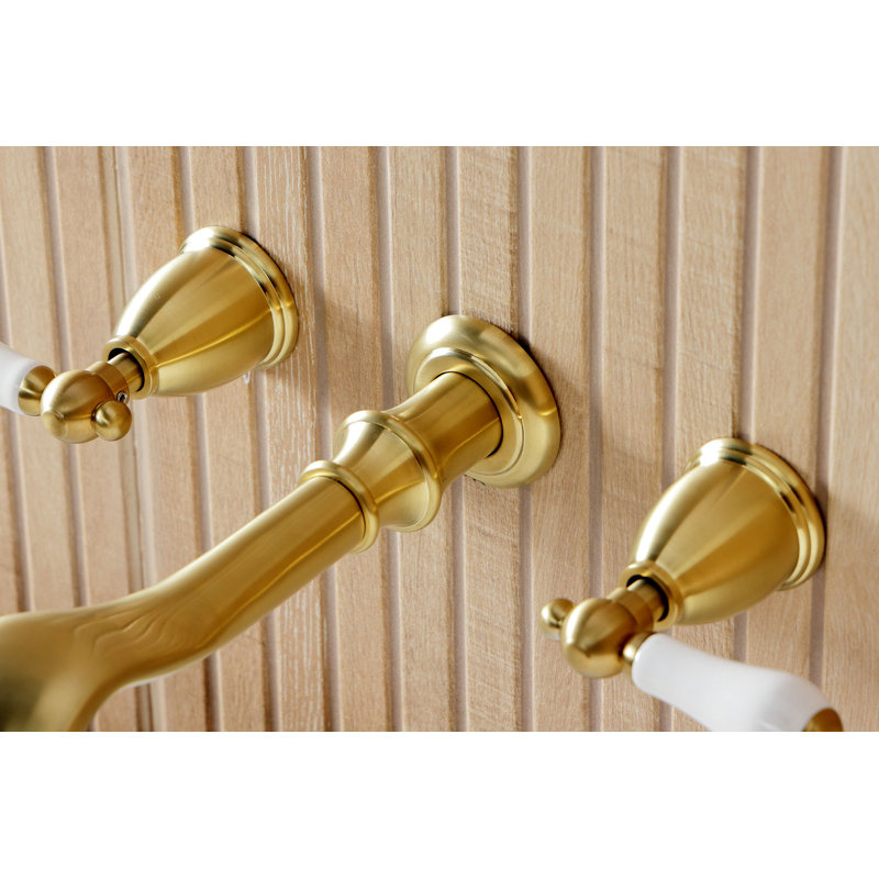 Robinet de baignoire romaine à 3 poignées et 2 poignées Kingston, Levier, Laiton brossé