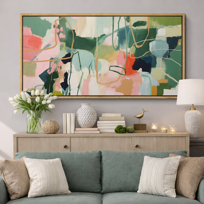 «Mid Century Shape Colorful Abstraction Vibrant», reproduction d'art sur toile, H 30 po x l 60 po, Naturel
