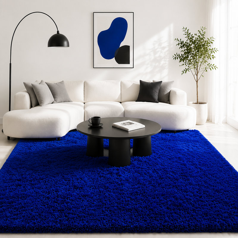 Royal Blue Fluffy Area Rug - Ultra Soft Shag Rug for Living Room, Bedroom, Holiday Decor, Non-Slip Fuzzy Carpet for Modern Home