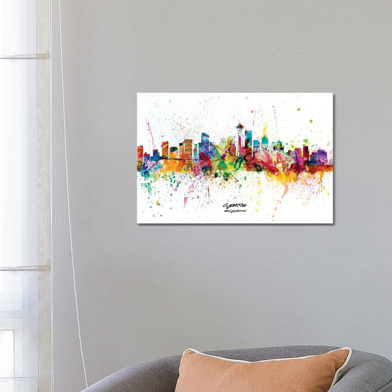 Seattle Washington Skyline Splash by Michael Tompsett - Wrapped Canvas Gallery-Wrapped Canvas Giclée, 66.04 cm H x 45.72 cm W