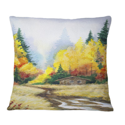 Arbres d'automne jaunes - coussin décoratif imprimé traditionnel